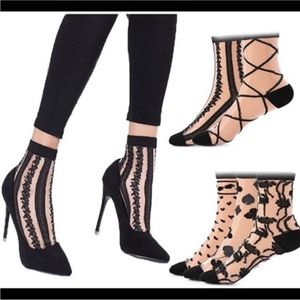 5 Pairs Ultra Thin Socks Black Sheer Mesh Transparent Socks Lace Fishnet